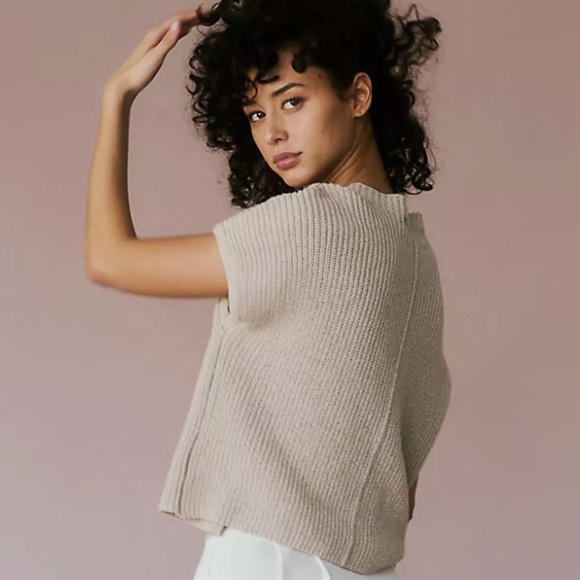 FREE PEOPLE FP Beach Freya Sweater Oatmeal Short Sleeve Rib Knit Size Large - Picture 2 of 11